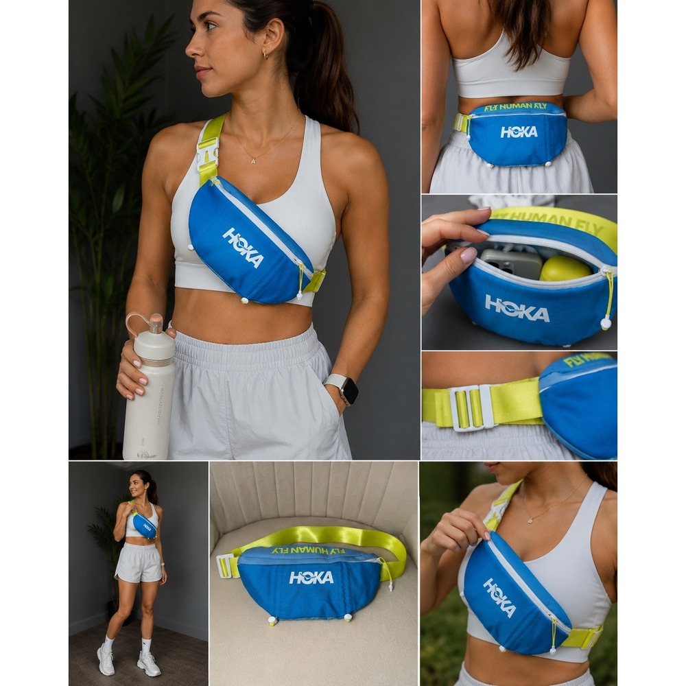 NWOT Hoka Fly Human Fly Belt Bag Blue Yellow Unisex Running Waist Pack Crossbody
